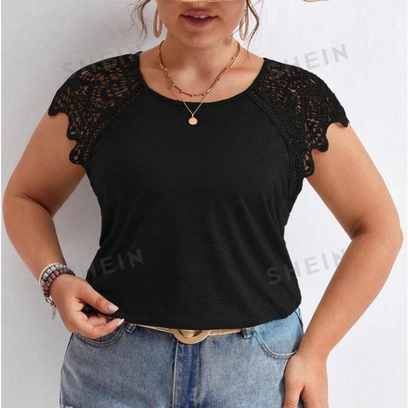 🆕 Black T-shirt with Lace Sleeves!!!  Brand NEW !!! - Picture 3 of 10